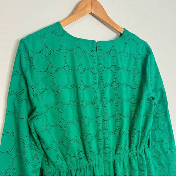 J. Crew Green Cotton V-Neck Circle-Eyelet Lace Dress. Size 12. - Picture 7 of 14